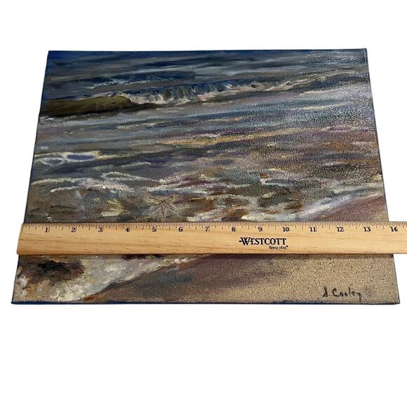Original Coastal Seascape Ocean Painting Signed A Cooley 14x10.5 Canvas Art - Picture 3 of 7